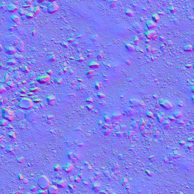 Normal map of Sandy Trail Texture with Rocks, Pebbles and Plants